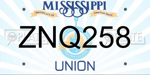 ZNQ258 Mississippi License Plate