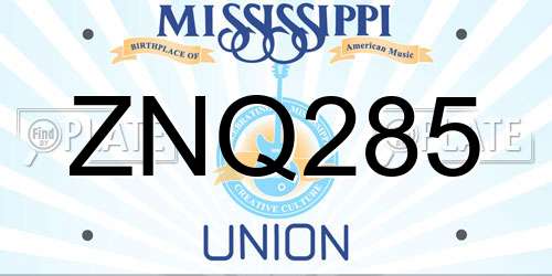 ZNQ285 Mississippi License Plate