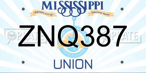 ZNQ387 Mississippi License Plate