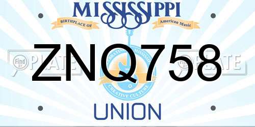 ZNQ758 Mississippi License Plate