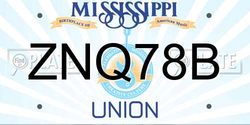 ZNQ78B Mississippi License Plate