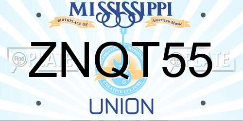 ZNQT55 Mississippi License Plate