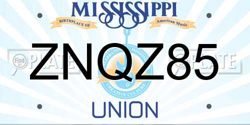 ZNQZ85 Mississippi License Plate