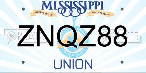 ZNQZ88 Mississippi License Plate