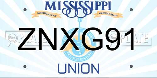 ZNXG91 Mississippi License Plate