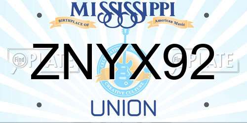ZNYX92 Mississippi License Plate