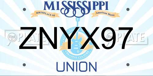 ZNYX97 Mississippi License Plate