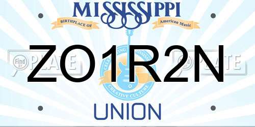 ZO1R2N Mississippi License Plate