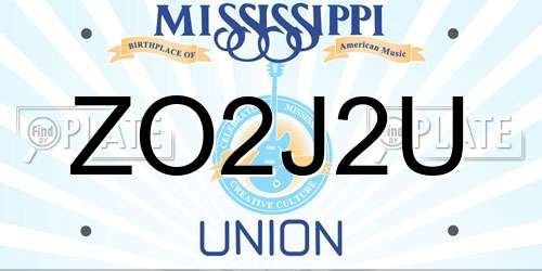 ZO2J2U Mississippi License Plate