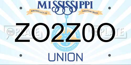 ZO2Z0O Mississippi License Plate