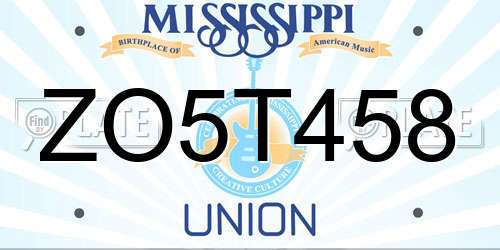 ZO5T458 Mississippi License Plate