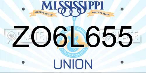 ZO6L655 Mississippi License Plate