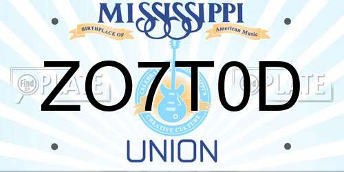 ZO7T0D Mississippi License Plate