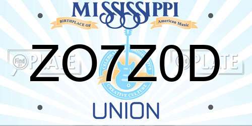 ZO7Z0D Mississippi License Plate