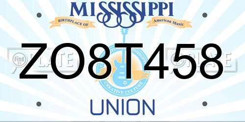 ZO8T458 Mississippi License Plate