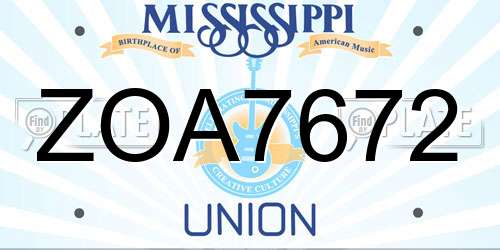 ZOA7672 Mississippi License Plate