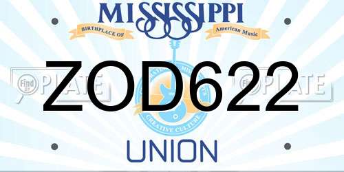 ZOD622 Mississippi License Plate