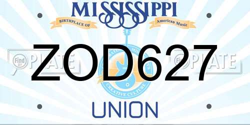 ZOD627 Mississippi License Plate