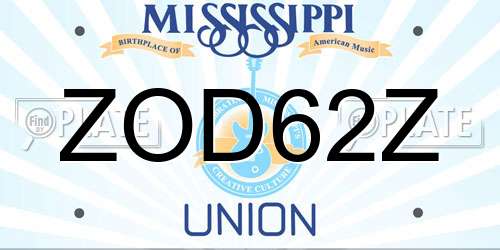 ZOD62Z Mississippi License Plate