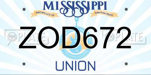 ZOD672 Mississippi License Plate