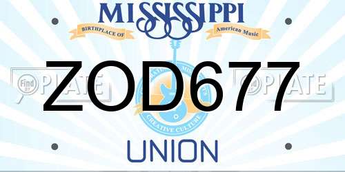 ZOD677 Mississippi License Plate