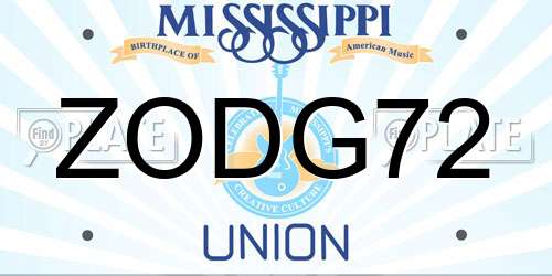 ZODG72 Mississippi License Plate