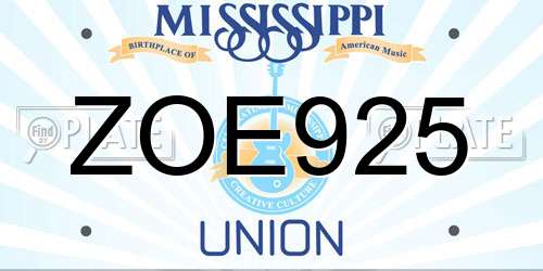 ZOE925 Mississippi License Plate