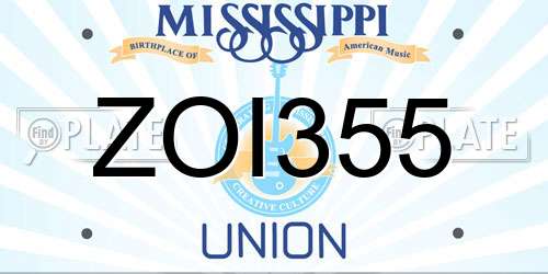 ZOI355 Mississippi License Plate