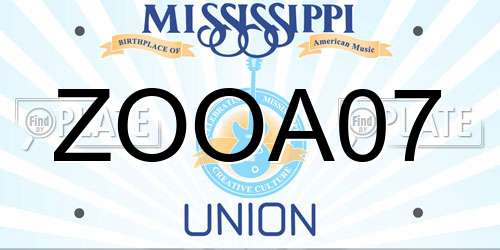 ZOOA07 Mississippi License Plate