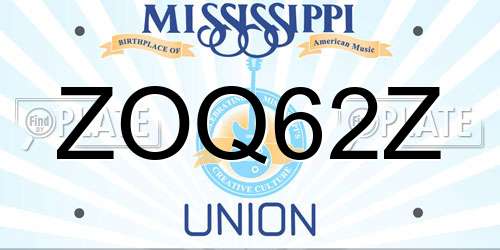 ZOQ62Z Mississippi License Plate