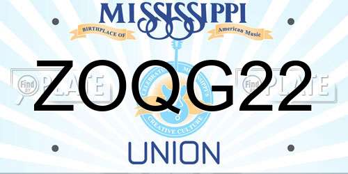 ZOQG22 Mississippi License Plate