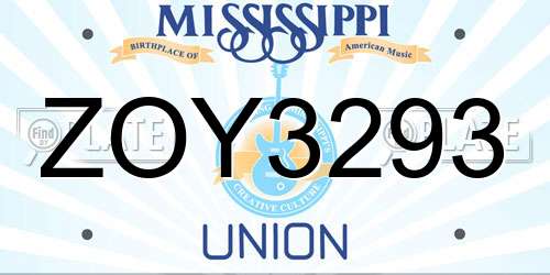 ZOY3293 Mississippi License Plate