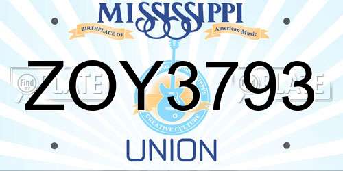 ZOY3793 Mississippi License Plate