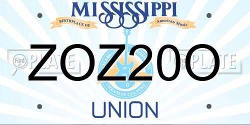 ZOZ20O Mississippi License Plate