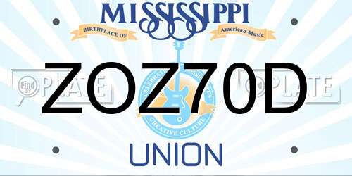 ZOZ70D Mississippi License Plate