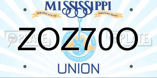 ZOZ70O Mississippi License Plate