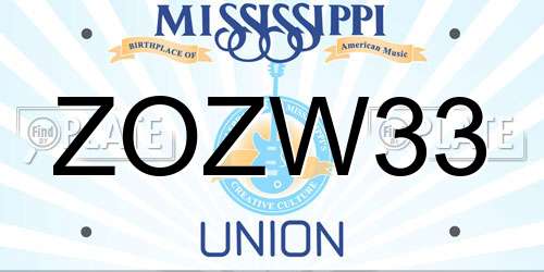 ZOZW33 Mississippi License Plate