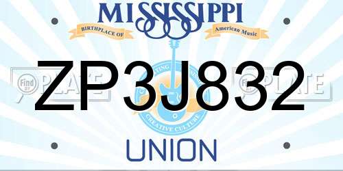 ZP3J832 Mississippi License Plate