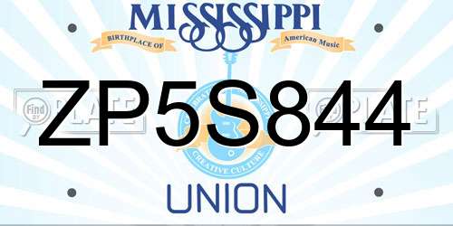ZP5S844 Mississippi License Plate