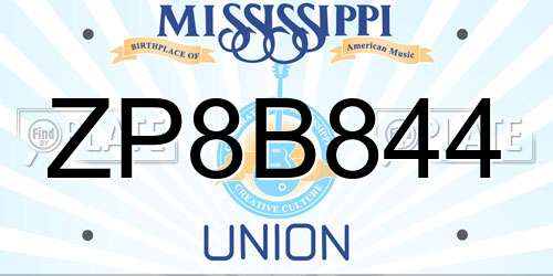 ZP8B844 Mississippi License Plate