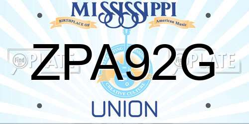 ZPA92G Mississippi License Plate