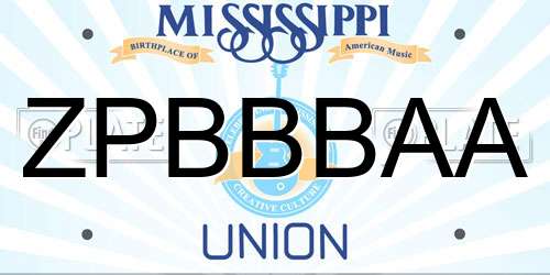 ZPBBBAA Mississippi License Plate