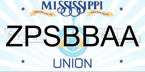 ZPSBBAA Mississippi License Plate