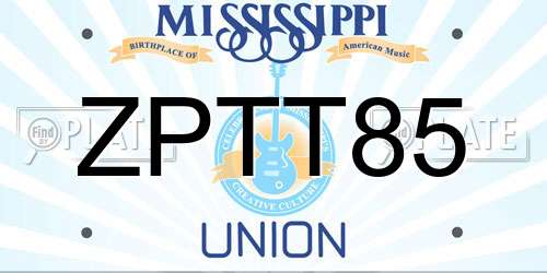 ZPTT85 Mississippi License Plate
