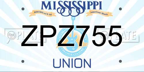 ZPZ755 Mississippi License Plate