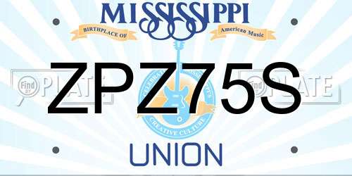 ZPZ75S Mississippi License Plate