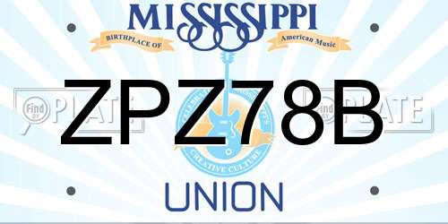 ZPZ78B Mississippi License Plate
