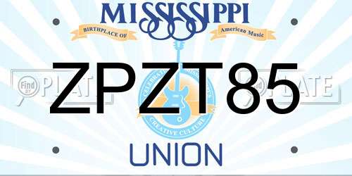 ZPZT85 Mississippi License Plate