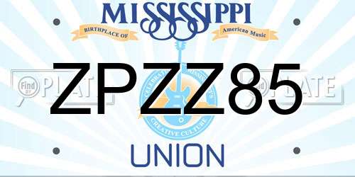 ZPZZ85 Mississippi License Plate