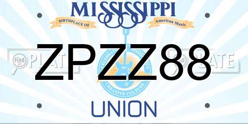 ZPZZ88 Mississippi License Plate